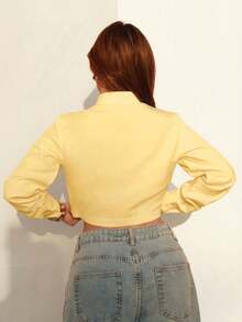 Sirith Women's Casual Solid Color Short Blouse For Commuting - Yellow - View 2