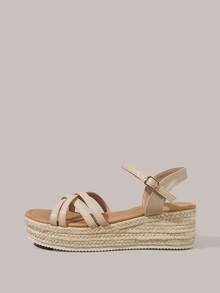 Giày sandal đế xuồng Styleloop dành cho nữ màu mơ, kiểu dáng bohemian, phong cách retro Pháp, đế vải canvas, gót chéo trang trí, quai ngang mắt cá chân, kiểu phương Tây, thích hợp cho các lễ hội âm nhạc, tiệc tùng, du lịch, mùa hè, phụ kiện không thể thiếu khi đi du lịch. - Màu hạnh nhân 1 - Xem 3