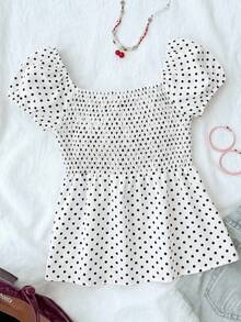 SHEIN Tween Girl Casual Minimalist Comfortable Polka Dot Backless Top,Kids - White - View 2
