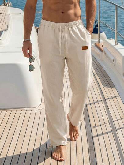 VENTUSAIL Men's Casual Pants, Hot Selling New Style, Apricot Color, Suitable For Ins Style, Suitable For Four Seasons And Daily Wear, Casual Pants For Outdoor, Leisure And Home, Casual Pants, Photo Shoot Essential, Must-Have Gift For Boyfriend/Husband, Men's Casual,Men Old Money,Daily Leisure, Weekend Trips, Outdoor Activities, Travel Expeditions, Relaxed Work Environments Or Semi-Formal Occasions, Boyfriend/Husband Gift, Anniversary /Birthday Gift Party Summer Vacation Holiday,Wedding,Spring To Summer,Easter,Y2k,Vintage,Men's Loose Fit Drawstring Linen Blend Casual Pants For Summer Beach And Vacation,