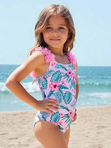 Emery Rose Kids Emery Rose Kids 女童条纹蝴蝶结花卉连体泳衣 - 彩色 - 查看 2