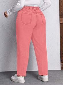 EMERY ROSE Plus Size Solid Color Slant Pocket Casual Daily Non-Stretch Tapered Jeans - Pink - View 2