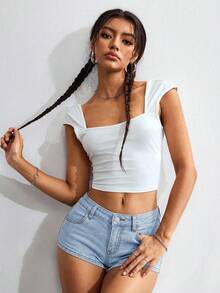 SHEIN ICON Quần short denim nữ dáng ôm, đa năng, có túi. - trắng - Xem 3