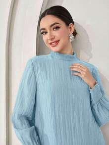 Veilorie Women's Solid Color Pleated Collar Casual Party Travel Dress - Baby Blue - View 5