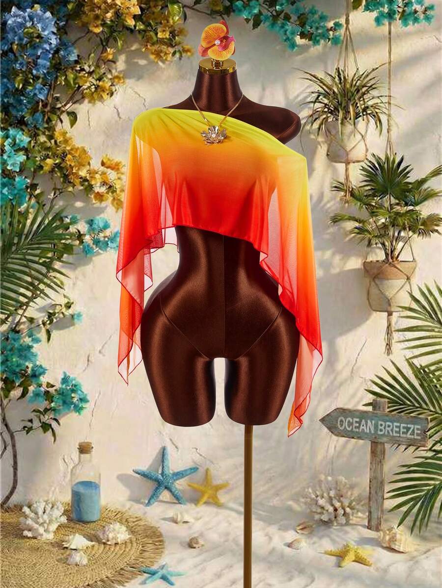 Amplova 女士粉色人造毛皮披肩，多功能肩部裹巾，适合泳衣罩衫、日常穿着、海滩度假、音乐节、性感等场合。 - 橘色 - 查看 1