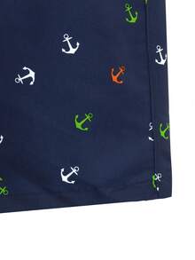 Horizaway Calções de praia masculinos com estampa de âncoras, cintura ajustável com cordão e bolsos inclinados, perfeitos para férias de verão na praia. - Azul - Ver 6