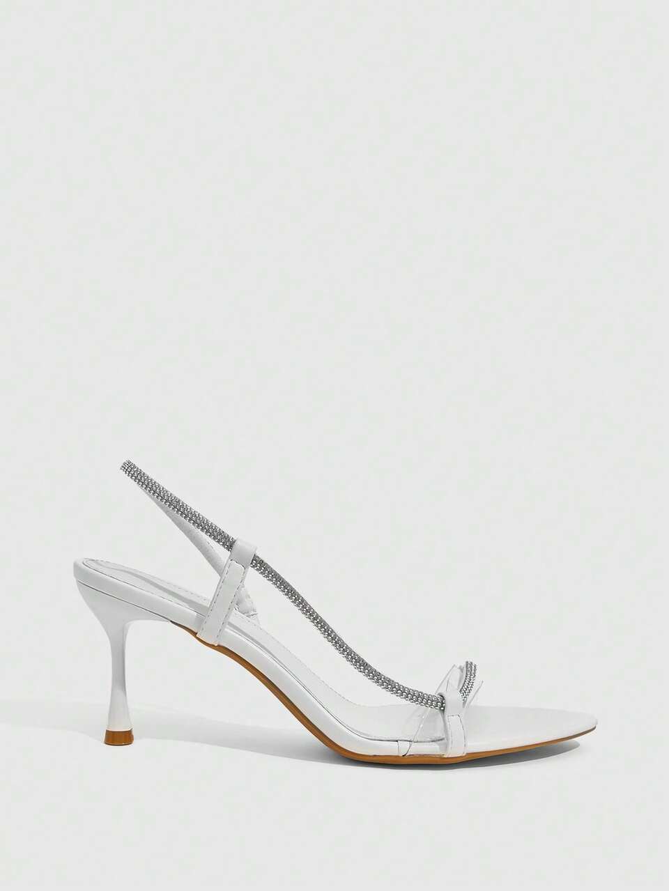 CUCCOO SZL Women Shoes Pointed Slender Heels White Rhinestone Strips Back Ankle Strap Open Toes Sexy Fashion Gorgeous Dresses Banquet Party Nightclub Women High Heels Sandals Summer