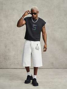 PAVTROS 男士街头激光数字图案宽松背心 - 黑色 - 查看 8