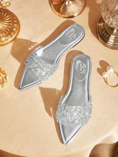 CUCCOO TILAWA Giày sandal đế bằng nữ đính đá pha lê lấp lánh, thích hợp cho sinh hoạt hàng ngày, dự tiệc, kỳ nghỉ xuân, lễ Phục sinh, khiêu vũ và ngày Valentine.