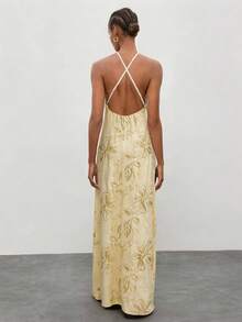 Maija Christmas Party Season Halter Sequin Tassel Dress For Women, Summer Dresses, Summer Clothes, Summer Outfits, Spring Outfit , Spring Dress Women , Festival Dresses , Elegant Party Dresses, Beach Dresses , Beach Outfit For Women ,Beach , Casual Dresses For Women , Casual Women's Dresses, Holiday Outfits For Women, Vacation Outfits For Women, Holiday,Summer Dresses For Women Wedding Guest Dress Women Embroidered Dress Yellow Wedding Guest Dress Women - Apricot - View 2