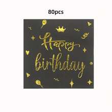 40/80张标语图案一次性餐巾纸，生日派对、圣诞节适用纸巾 - 黑色 - 查看 6