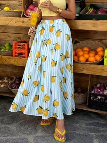 Flora Isola Flora Isola 1 chiếc váy nữ dáng chữ A rộng rãi, kẻ sọc, in hình trái cây nhiều màu sắc, thích hợp cho kỳ nghỉ, đi biển, mặc hàng ngày, mùa xuân/hè. - Nhiều màu - Xem 3