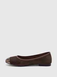 CUCCOO BIZCHIC Zapatos de mujer para primavera y otoño con puntera cuadrada y suela plana, zapatos de ante sencillos para ir al trabajo y de compras - Marrón - Ver 5