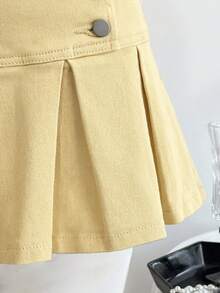 Elamini Chân váy denim xếp ly cạp thấp gợi cảm phong cách Y2K, thời trang thường ngày, dành cho nữ, mùa hè. - Màu vàng - Xem 3