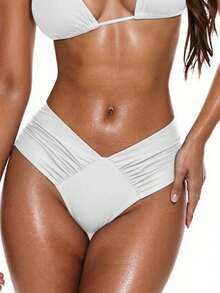 Swim Basics Summer Women's Sexy V-Shape Bikini Bottom, Minimalist & Fashionable For Casual Daily Wear - White - View 5