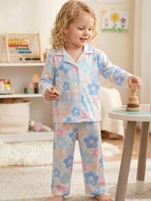 2pcs/Set Girls Casual Floral Print Long Sleeve Top And Pants Comfortable Homewear Set - Multicolor - View 3