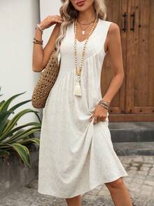 EMERY ROSE Women's Casual Versatile Fashion Vacation Wave Texture Dress - Apricot - View 1