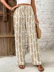 SHEIN Frenchy 女士热带植物印花弹力腰休闲裤 - 彩色 - 查看 3