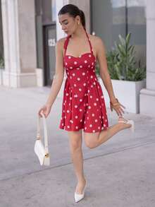 Andrea Bello 女士波点抹胸长裙，简约时尚，适合夏季穿着。 - 紅色 - 查看 5
