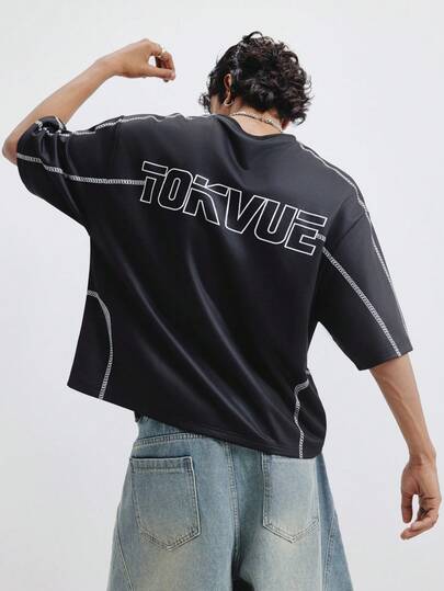 TOKVUE Men's Letter Print Loose Casual Short Sleeve T-Shirt