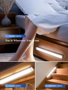 1PC USB Rechargeable PIR Motion Sensor LED Light Strip, Portable Sensor Cabinet Light, Suitable For Bedroom, Kitchen, Hallway, Bedroom Decor - Multicolor - View 7