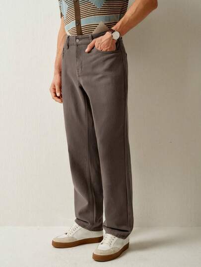 RONVEXI Quần jeans dáng suông ống đứng, kiểu dáng thường ngày, màu xám tro, thích hợp cho mùa Thu/Đông.