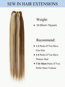 Tóc nối may vào, tóc thật 12-22 inch, màu nâu caramel đến vàng 613, tóc thẳng, 50g, thích hợp cho tiệc tùng, đám cưới và sử dụng hàng ngày. - Nhiều màu - Xem 4