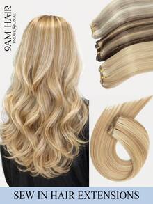 Tóc nối may vào, tóc thật 12-22 inch, màu nâu caramel đến vàng 613, tóc thẳng, 50g, thích hợp cho tiệc tùng, đám cưới và sử dụng hàng ngày. - Nhiều màu - Xem 1