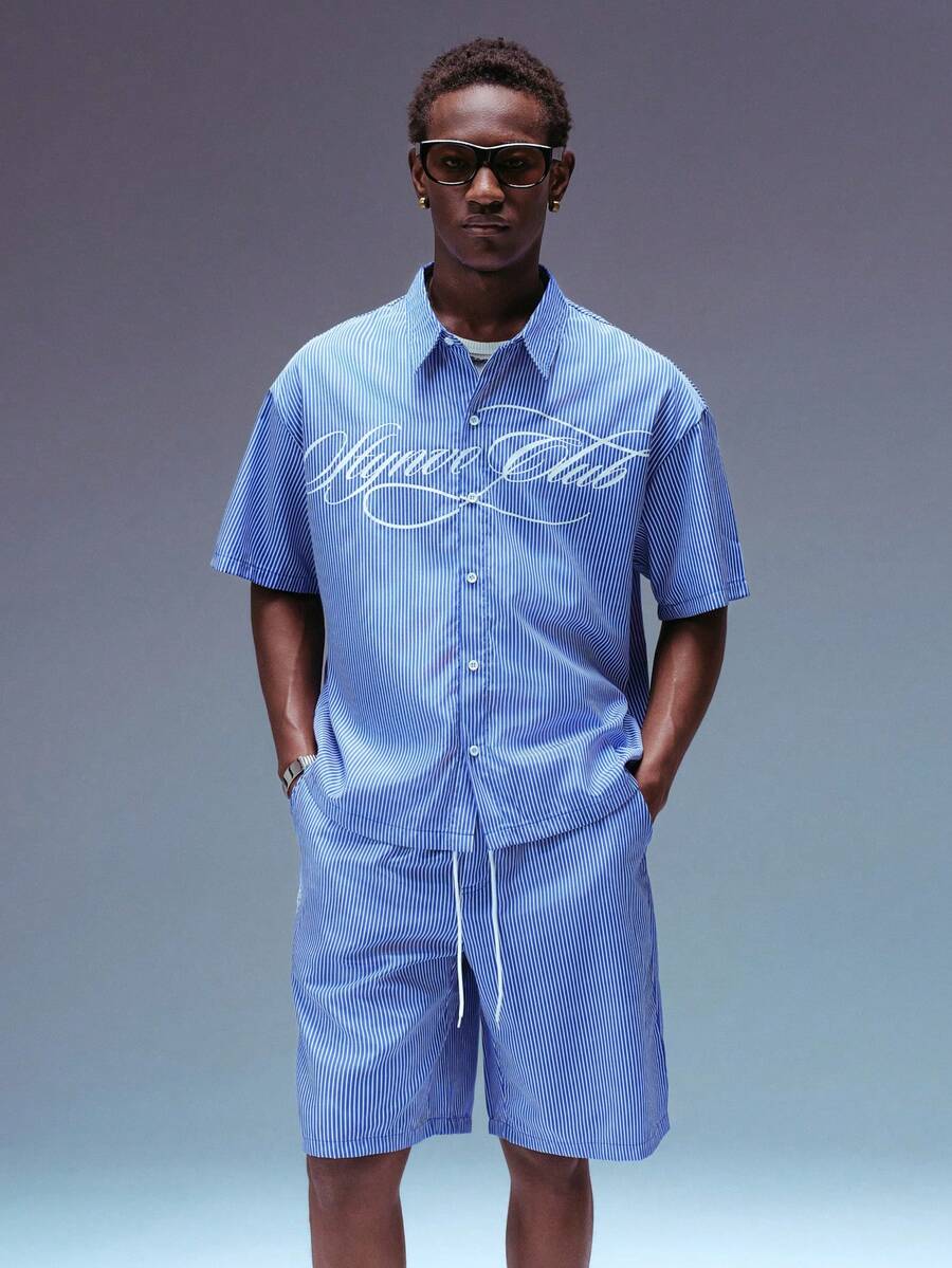 STYNVO Men's Fashionable Striped Print Short Sleeve Shirt - Blue - View 1