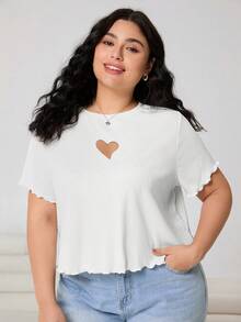 Solflare Plus Heart Cut Out Lettuce Trim Tee - White - View 4