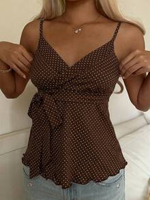 SHEIN CovetEZ Fashionable Chocolate Brown Lace-Up Camisole Top For Women - Chocolate Brown - View 4
