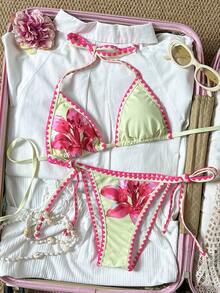 Swim Mod 女士印花露背贝壳钩边比基尼套装，春夏款 - 彩色 - 查看 1