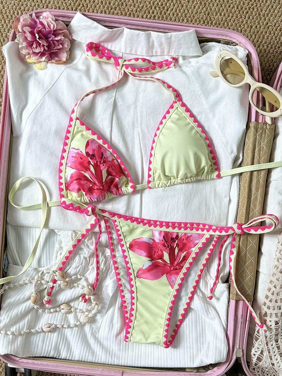 Swim Mod 女士印花露背贝壳钩边比基尼套装，春夏款 - 彩色 - 查看 1