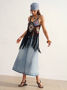 Bohemela 女士钩针镂空流苏吊带背心，适合海滩度假 - 彩色 - 查看 5