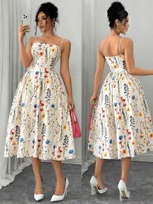 Rafferiza 时尚百搭约会派对吊带喇叭连衣裙，秋冬女装 - 彩色 - 查看 1