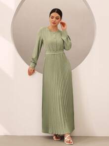 Graceveil Women's Long Elegant Waist Pleated Dress - Green - View 7