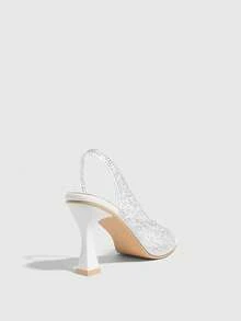 CUCCOO SZL Women's Fashionable And Charming Crystal Diamond-Decorated Thick-Heeled Sandals, Pearl White, Transparent TPU Material, Square Toe Comfortable Casual Sandals, Suitable For Parties, Weddings, Parties, Spring, Summer And Autumn Christmas Wear Summer Shoes - White - View 3