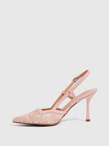 CUCCOO SZL Solid Color Patchwork Metal Decor Simple Casual Women High Heel Pumps Spring Shoes Spring Break Easter Prom Heels For Christmas - Pink embroidery thread mesh - View 4