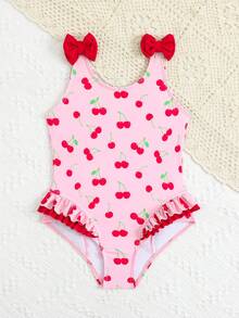 SHEIN 女童碎花荷叶边连体泳衣 - 彩色 - 查看 3