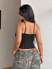 Coolane Women's Plus Size Summer Lace Black Cami Top,70's Music Festival Night Out Club Party,Vacation Slim Fit Top - Black - View 4