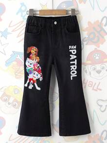 SHEIN | PAW Patrol Quần jeans ống loe in chữ cho bé gái - màu đen - Xem 1