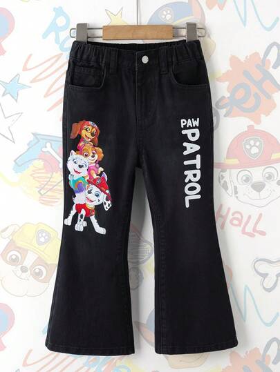 SHEIN | PAW Patrol Quần jeans ống loe in chữ cho bé gái