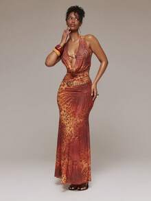 MUSERA Áo croptop chiffon họa tiết da báo cổ đổ khoét sâu, thích hợp cho mùa xuân hè, lễ hội Ibiza, kỳ nghỉ, dễ thương, gợi cảm, phong cách Y2K, đi chơi đêm, câu lạc bộ, nhiệt đới, quyến rũ. - Nhiều màu - Xem 3