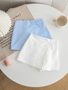 Emery Rose Kids 2件套少女梭织纯色条纹休闲短裤套装 - 彩色 - 查看 3