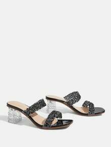 CUCCOO TILAWA Women's Fashion Crystal Glass Rhinestone Decor High Heel Sandals, Suitable For Outdoor Activities And Parties, Spring/Summer Shoes, Spring Break Easter Prom Heels - Black - View 3