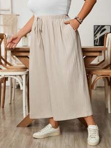 SHEIN CURVE+ 大码女式夏季宽松舒适休闲裤，七分裤，两件套，高腰阔腿裤，宽松舒适休闲裤 - 彩色 - 查看 5