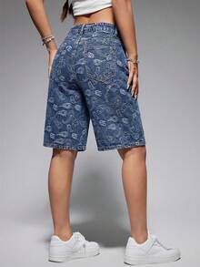 Jeanoix Women's Casual Streetwear Everyday Denim Shorts With Pockets And Button Closure Light Blue Floral Summer - Blue - View 2