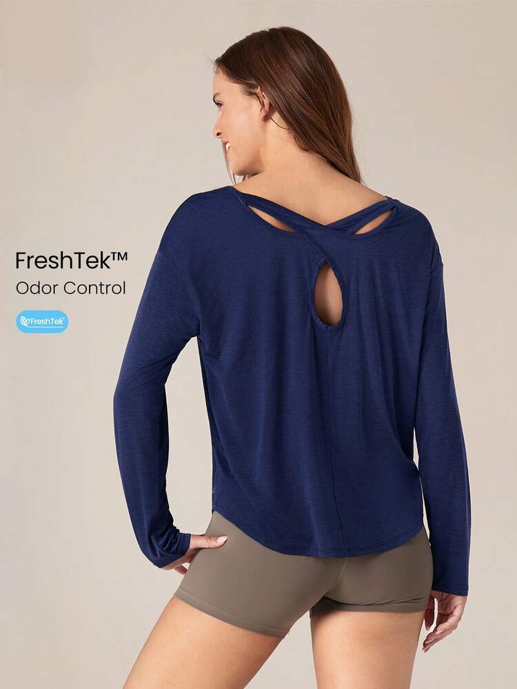 FreshTek™ 크로스오버 긴팔 릴랙스드 티 저작용 요가 데일리 여름