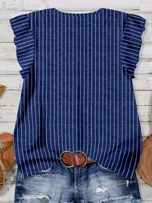 EMERY ROSE Camicia casual a righe con maniche a volant, adatta per l'estate, taglie comode - Multicolore - Visualizzare 2