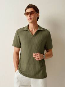 RONVEXI Men's Turn-Down Collar Short Sleeve T-Shirt Set - Multicolor - View 4